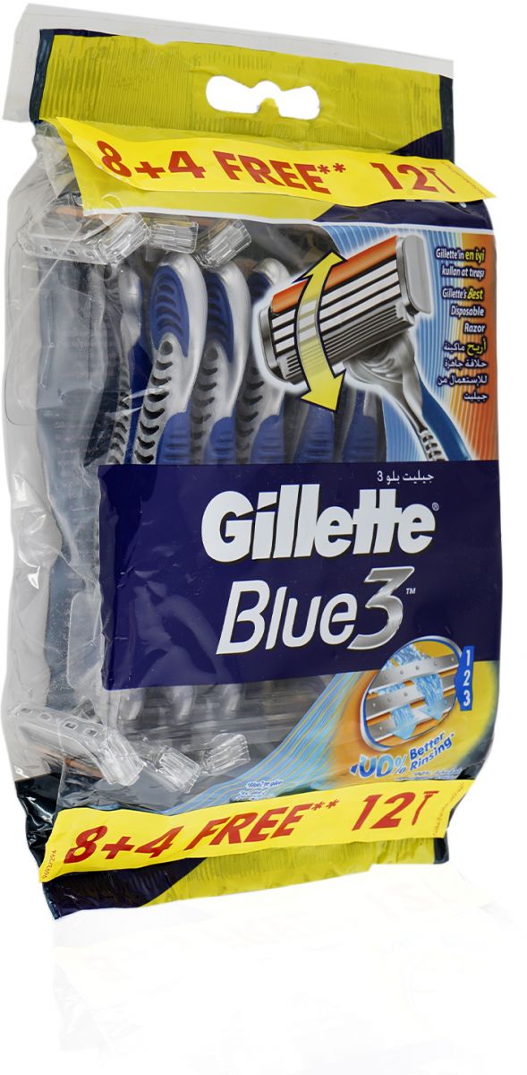 Gillette Blue 3 Disposable Razor 12 Pieces Gillette سوالفنا